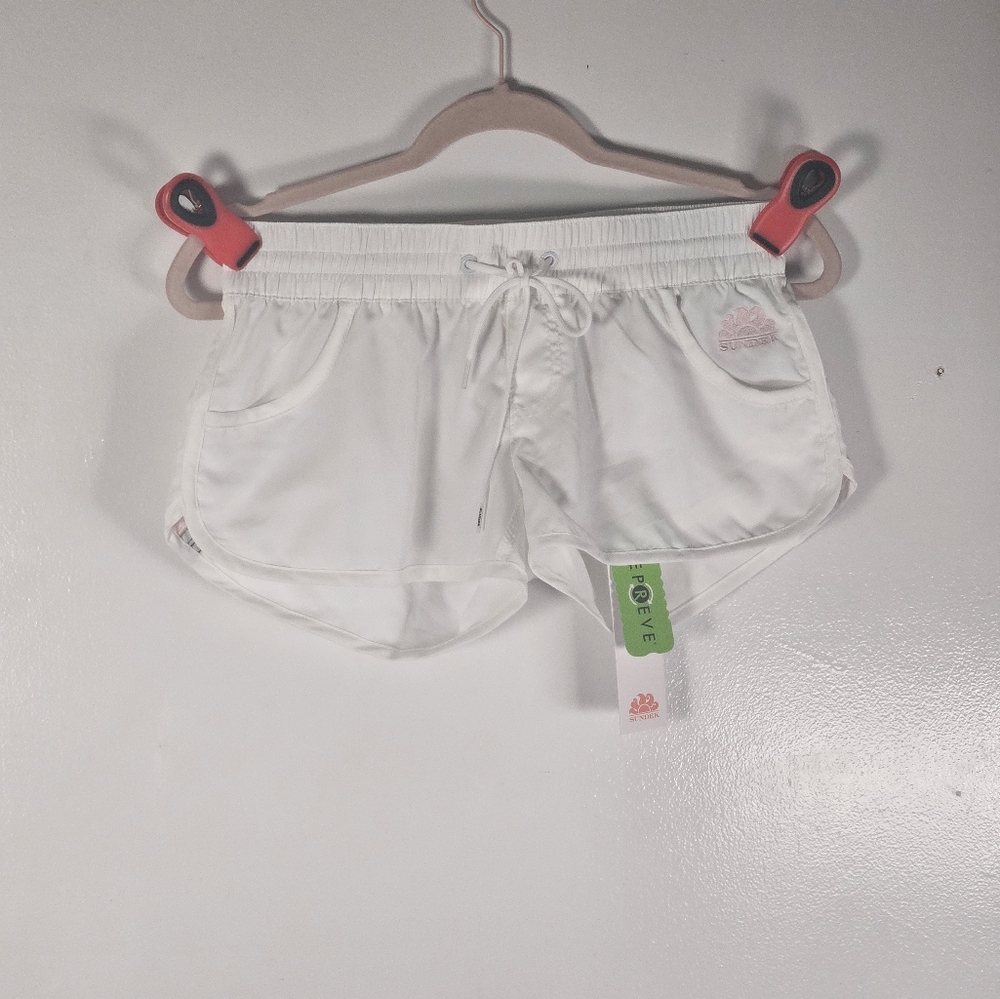 Sundek NWT White Swim Shorts With Pink & Gray Arc